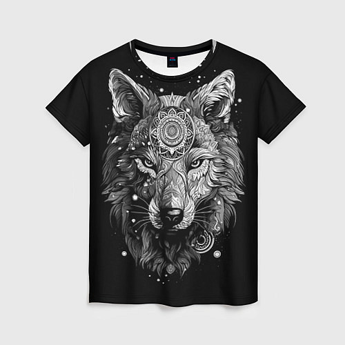 Женская футболка Волк в черно-белом орнаменте / 3D-принт – фото 1