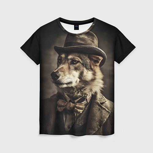 Женская футболка Волк - винтажное фото / 3D-принт – фото 1