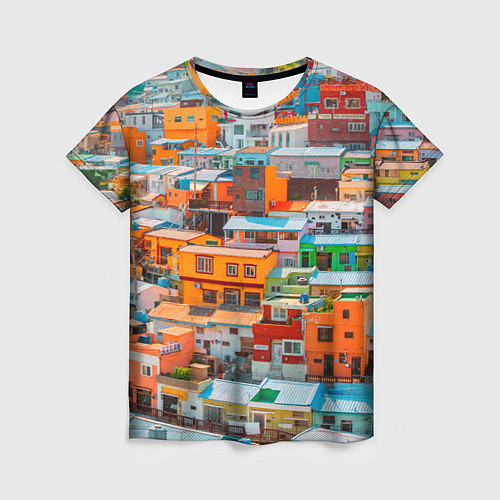 Женская футболка Красочный Камчхон-дон в городе Пусан / 3D-принт – фото 1