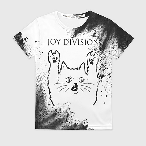 Женская футболка Joy Division рок кот на светлом фоне / 3D-принт – фото 1