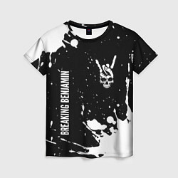 Женская футболка Breaking Benjamin и рок символ на темном фоне