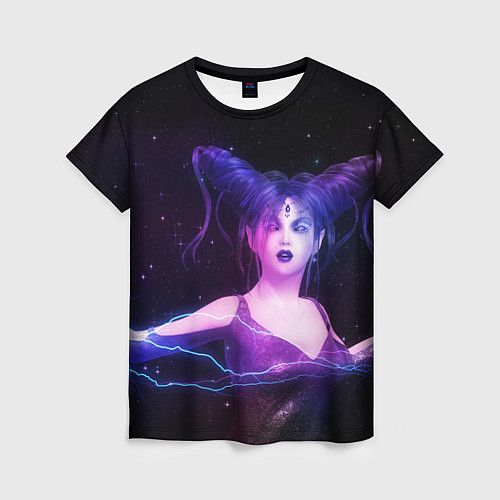 Женская футболка Ведьма с голубыми и розовыми молниями / 3D-принт – фото 1