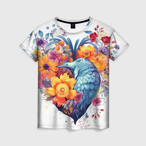 Женская футболка Цветочное сердце с птицами / 3D-принт – фото 1