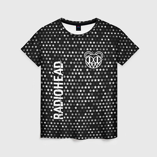 Женская футболка Radiohead glitch на темном фоне: надпись, символ / 3D-принт – фото 1