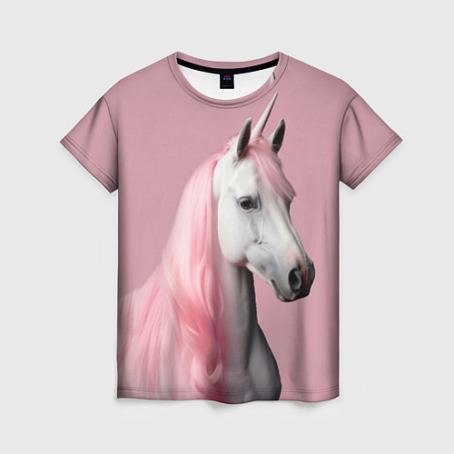 Женская футболка Единорог розовая грива / 3D-принт – фото 1