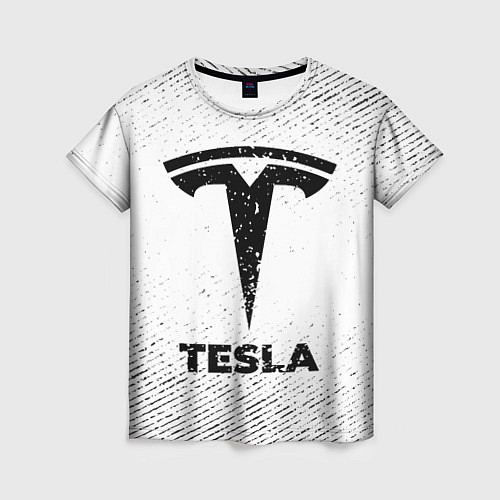 Женская футболка Tesla с потертостями на светлом фоне / 3D-принт – фото 1