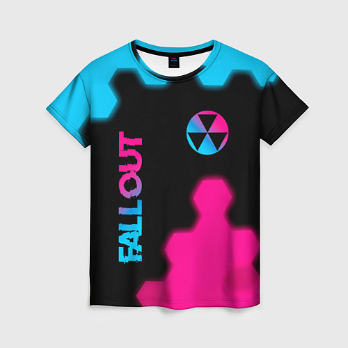 Женская футболка Fallout - neon gradient: надпись, символ / 3D-принт – фото 1