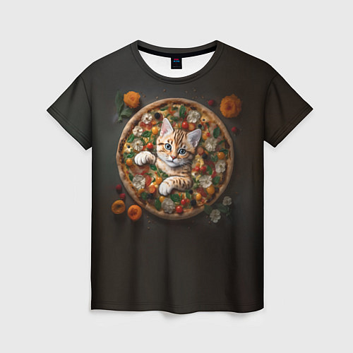 Женская футболка Кот в пицце / 3D-принт – фото 1