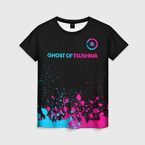 Женская футболка Ghost of Tsushima - neon gradient: символ сверху / 3D-принт – фото 1