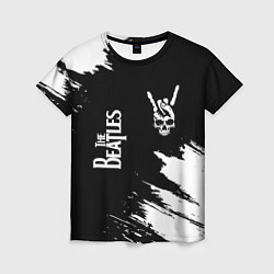 Женская футболка The Beatles и рок символ на темном фоне