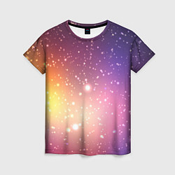 Женская футболка Желто фиолетовое свечение и звезды
