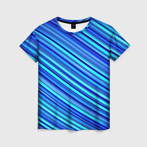 Женская футболка Сине голубые узорчатые полосы / 3D-принт – фото 1