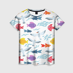 Женская футболка Рыбы и чайки