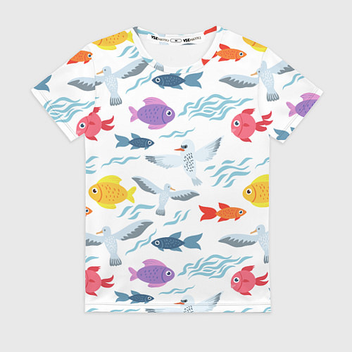 Женская футболка Рыбы и чайки / 3D-принт – фото 1