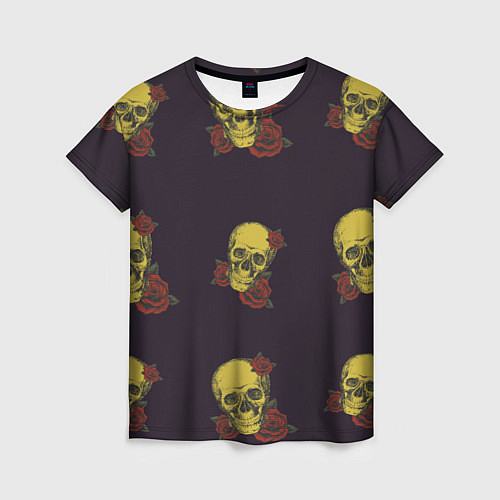 Женская футболка Череп и розочки / 3D-принт – фото 1