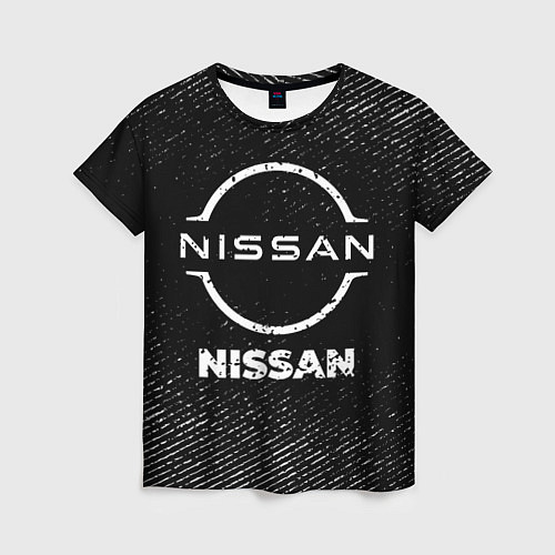 Женская футболка Nissan с потертостями на темном фоне / 3D-принт – фото 1