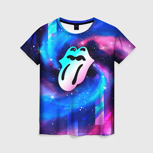 Женская футболка Rolling Stones неоновый космос / 3D-принт – фото 1