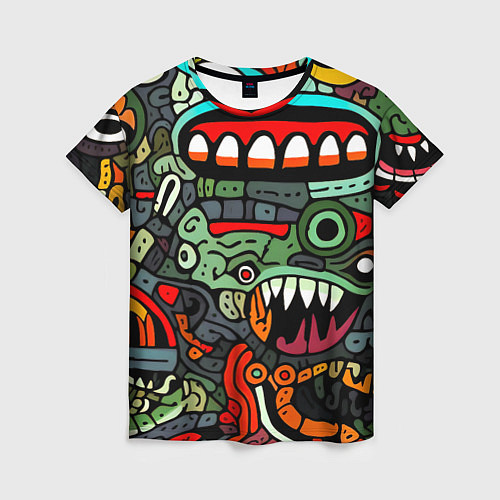 Женская футболка Монстры в зеленом и оранжевом - нейросеть / 3D-принт – фото 1
