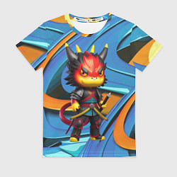 Женская футболка Кроха-дракончик самурай - нейросеть