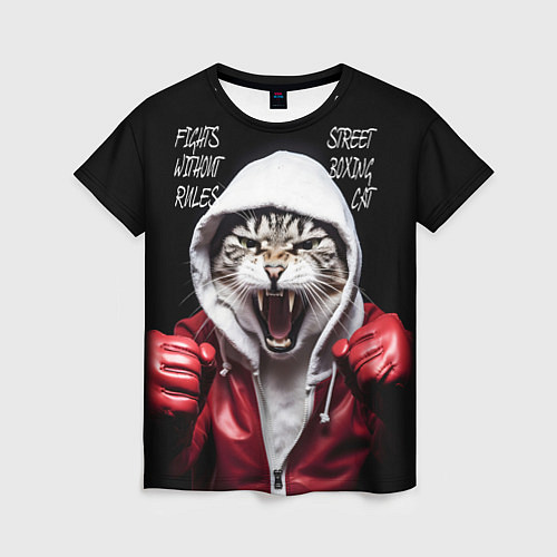 Женская футболка Street boxing cat / 3D-принт – фото 1