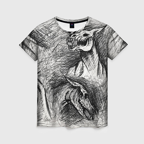 Женская футболка Черепа лошадей - эскиз / 3D-принт – фото 1