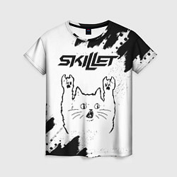 Футболка женская Skillet рок кот на светлом фоне, цвет: 3D-принт