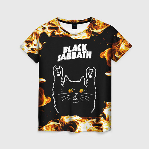Женская футболка Black Sabbath рок кот и огонь / 3D-принт – фото 1