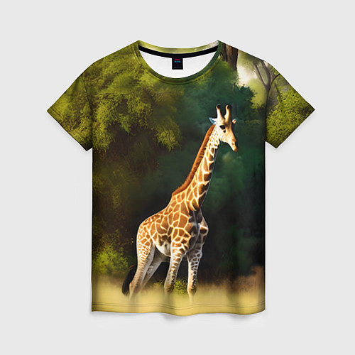 Женская футболка Жираф на фоне деревьев / 3D-принт – фото 1