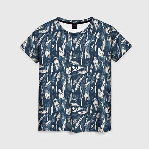 Женская футболка Абстрактный узор с сине-белыми элементами / 3D-принт – фото 1