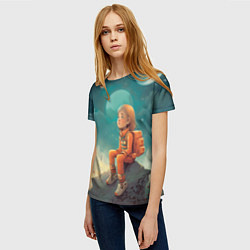 Футболка женская Девочка в оранжевом скафандре: арт нейросети, цвет: 3D-принт — фото 2