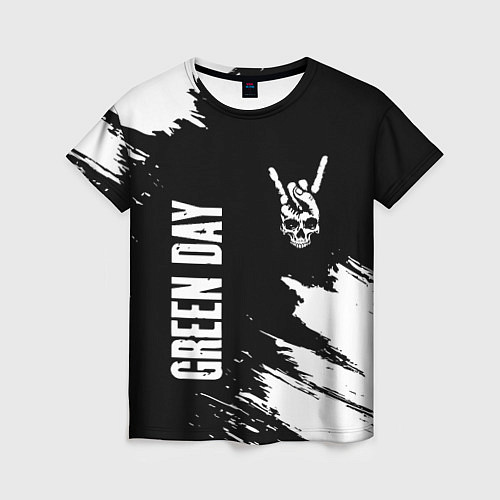 Женская футболка Green Day и рок символ на темном фоне / 3D-принт – фото 1