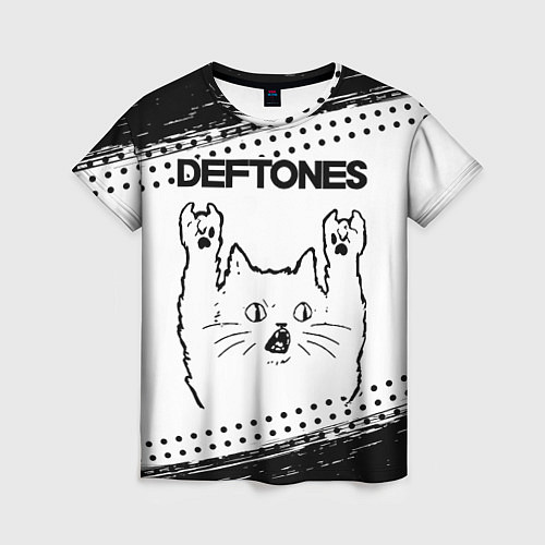 Женская футболка Deftones рок кот на светлом фоне / 3D-принт – фото 1