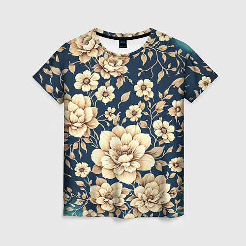Женская футболка Золотые цветы узор / 3D-принт – фото 1