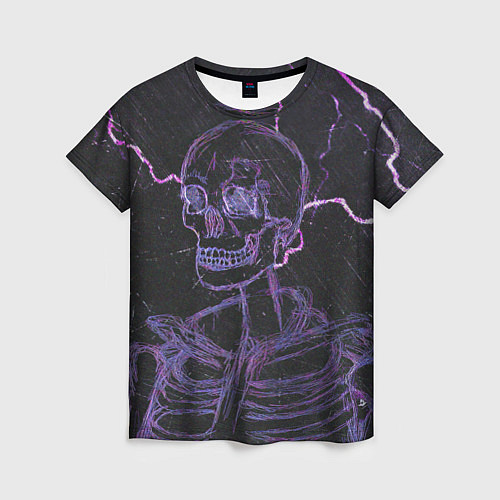 Женская футболка Неоновый скелет и молнии / 3D-принт – фото 1