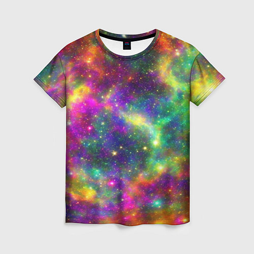 Женская футболка Яркий неоновый космос / 3D-принт – фото 1