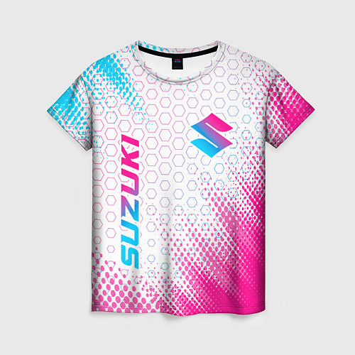 Женская футболка Suzuki neon gradient style: надпись, символ / 3D-принт – фото 1