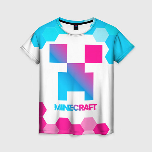 Женская футболка Minecraft neon gradient style / 3D-принт – фото 1