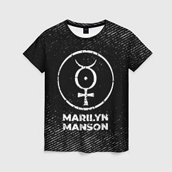 Женская футболка Marilyn Manson с потертостями на темном фоне
