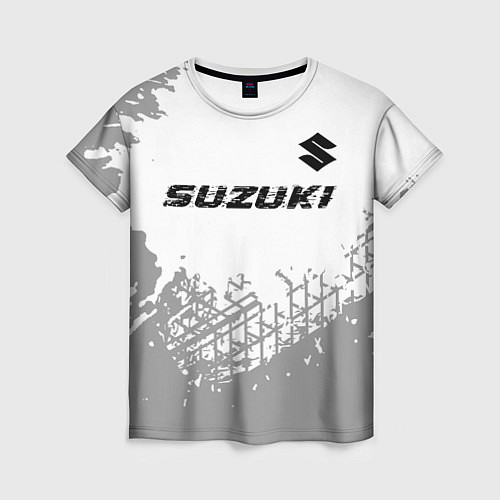Женская футболка Suzuki speed на светлом фоне со следами шин: симво / 3D-принт – фото 1