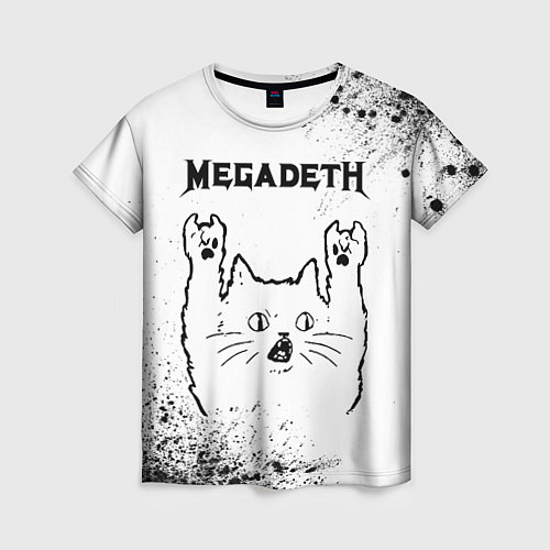 Женская футболка Megadeth рок кот на светлом фоне / 3D-принт – фото 1