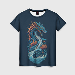 Футболка женская Синий дракон от нейросети, цвет: 3D-принт