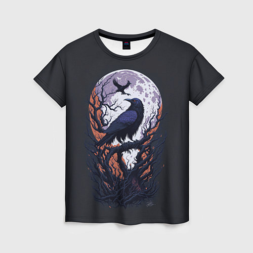 Женская футболка Ворон и луна от нейросети / 3D-принт – фото 1