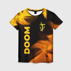 Женская футболка Doom - gold gradient: надпись, символ