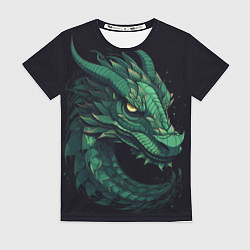 Футболка женская Голова зелёного дракона: арт нейросети, цвет: 3D-принт