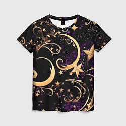 Женская футболка Чёрный паттерн со звёздами и лунами