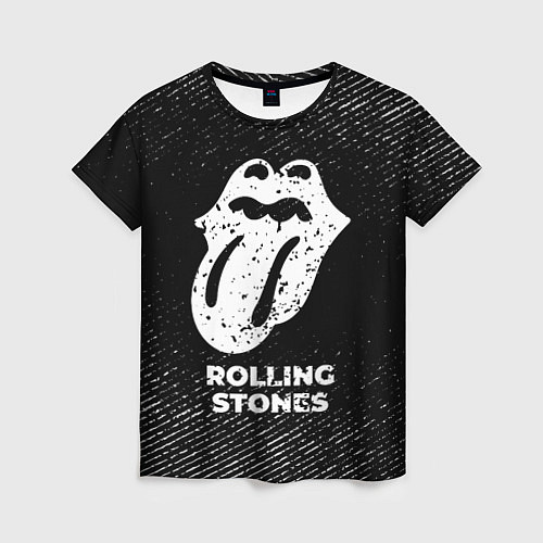 Женская футболка Rolling Stones с потертостями на темном фоне / 3D-принт – фото 1