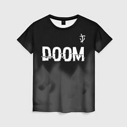 Футболка женская Doom glitch на темном фоне: символ сверху, цвет: 3D-принт