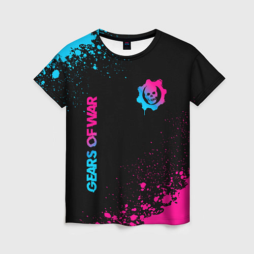 Женская футболка Gears of War - neon gradient: надпись, символ / 3D-принт – фото 1