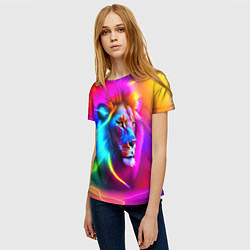 Футболка женская Неоновый лев в цветовой абстракции, цвет: 3D-принт — фото 2