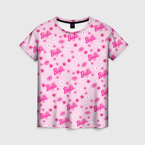 Женская футболка Барби, сердечки и цветочки / 3D-принт – фото 1